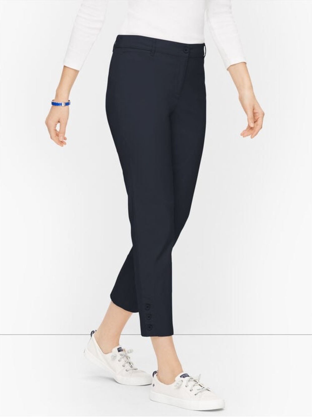 Talbots Black Cotton Cropped Button-Hem Ankle Pants